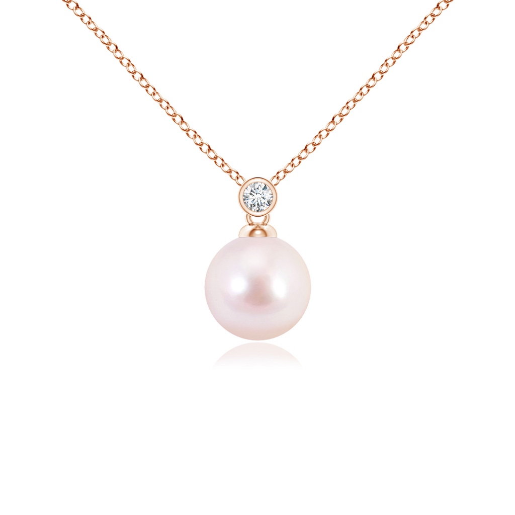 7mm AAAA Japanese Akoya Pearl Pendant with Bezel Diamond in Rose Gold