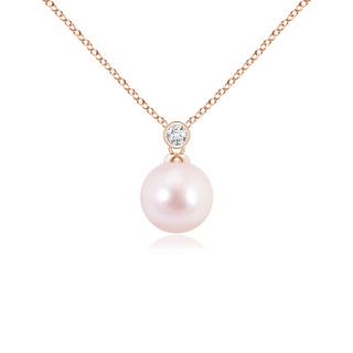 7mm AAAA Japanese Akoya Pearl Pendant with Bezel Diamond in Rose Gold