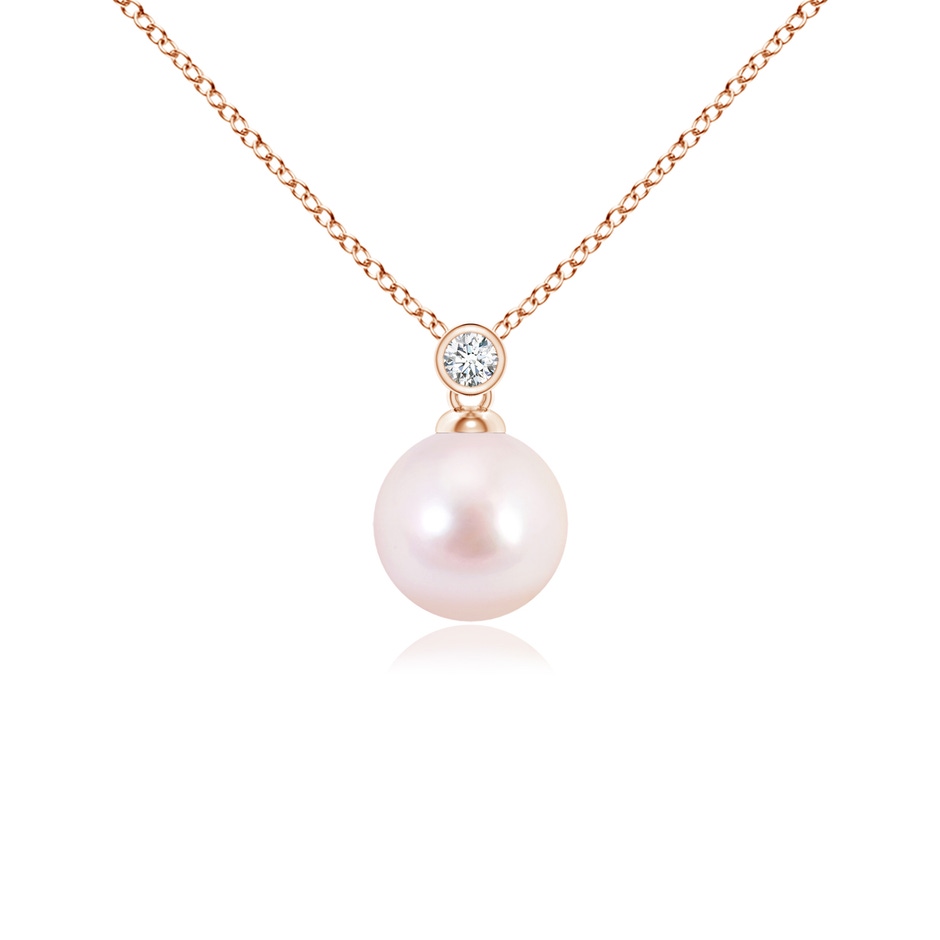 7mm AAAA Japanese Akoya Pearl Pendant with Bezel Diamond in Rose Gold 