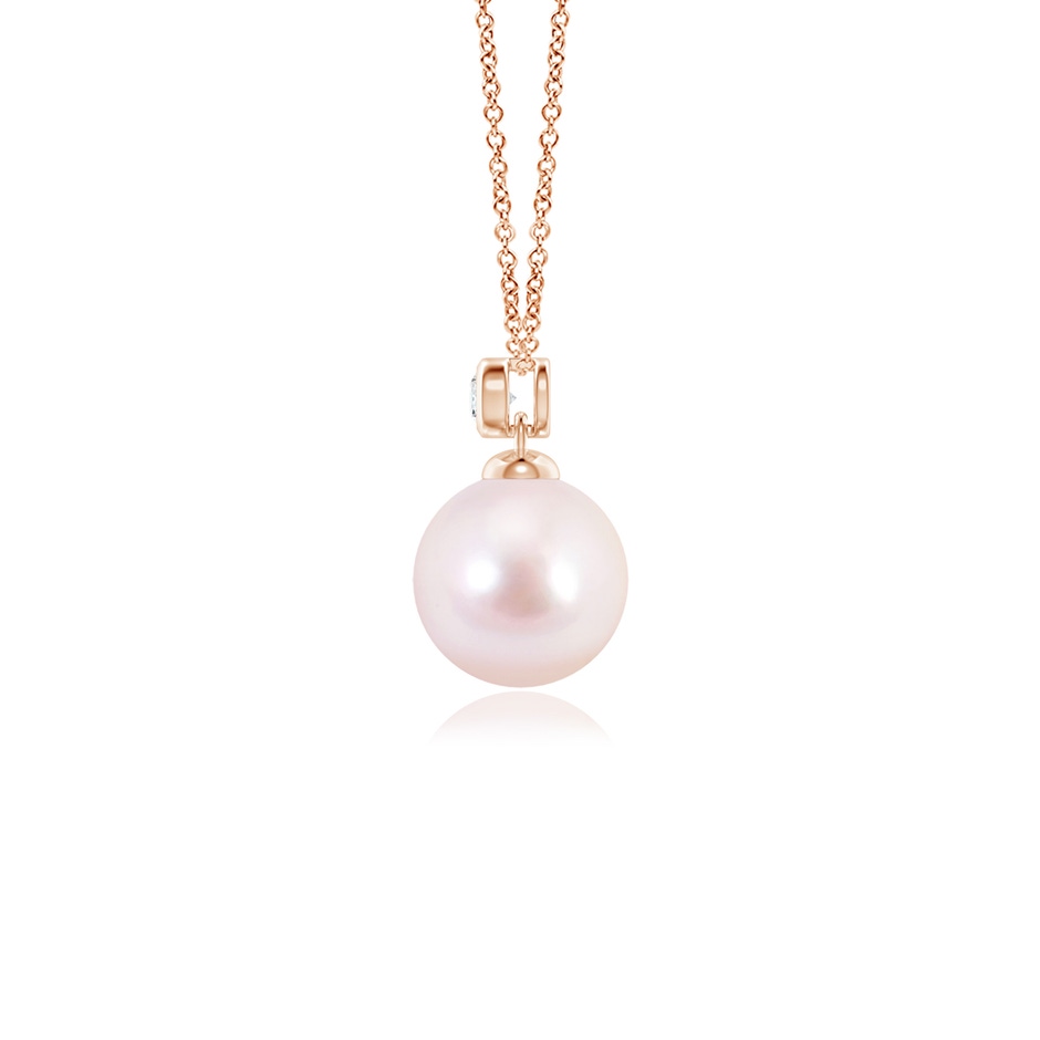 7mm AAAA Japanese Akoya Pearl Pendant with Bezel Diamond in Rose Gold side-1