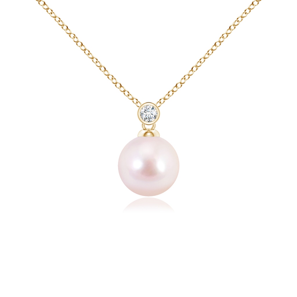 7mm AAAA Japanese Akoya Pearl Pendant with Bezel Diamond in Yellow Gold