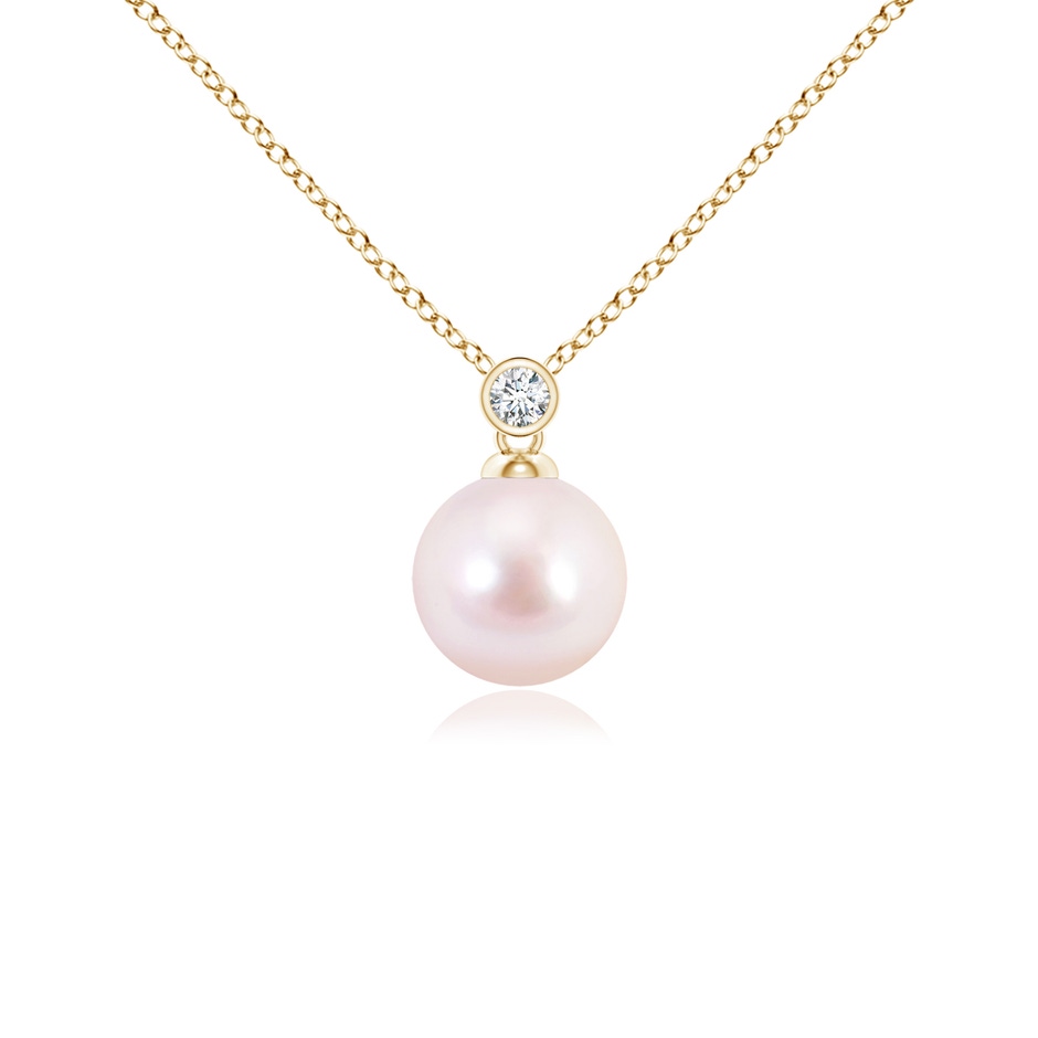 7mm AAAA Japanese Akoya Pearl Pendant with Bezel Diamond in Yellow Gold 