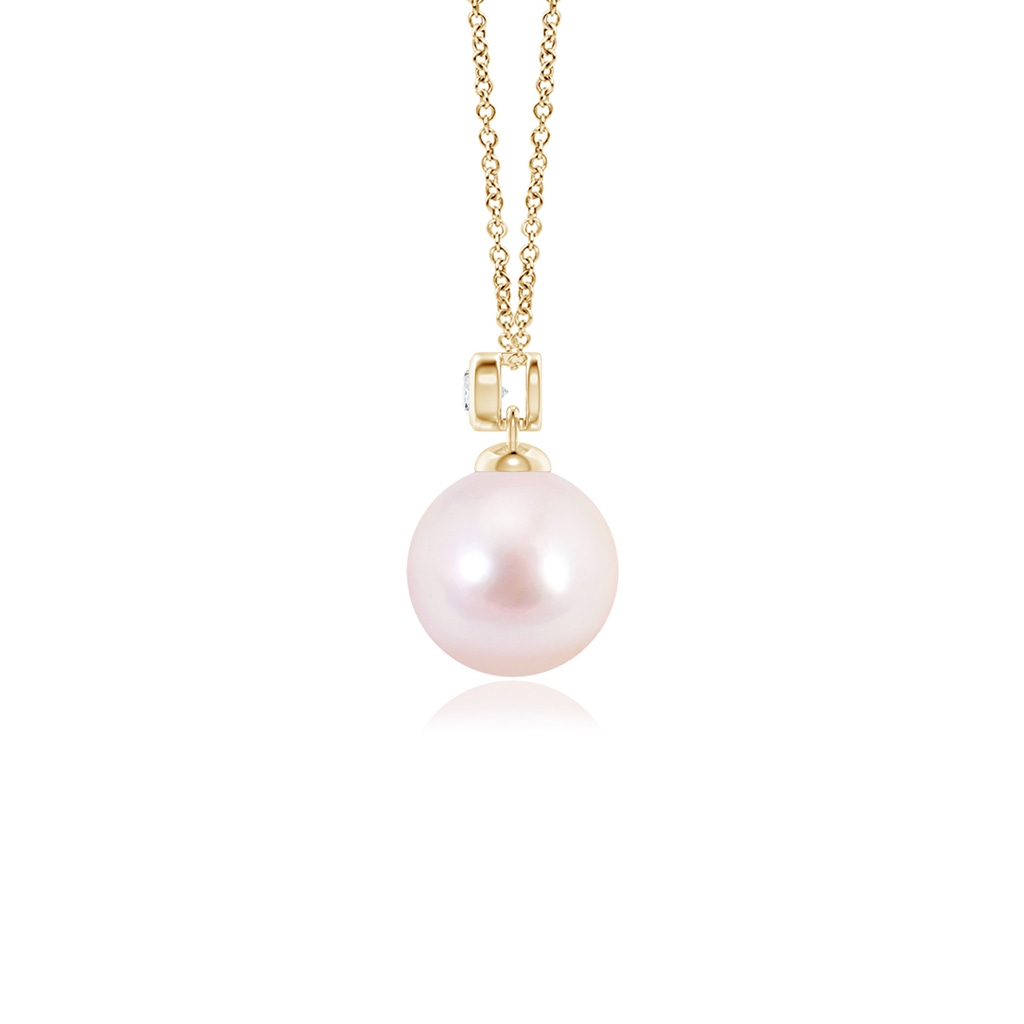7mm AAAA Japanese Akoya Pearl Pendant with Bezel Diamond in Yellow Gold - side_1