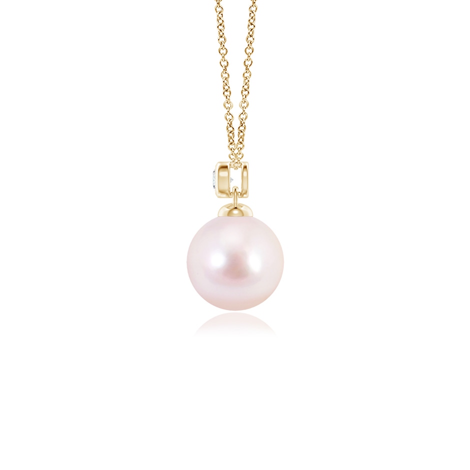 7mm AAAA Japanese Akoya Pearl Pendant with Bezel Diamond in Yellow Gold side-1