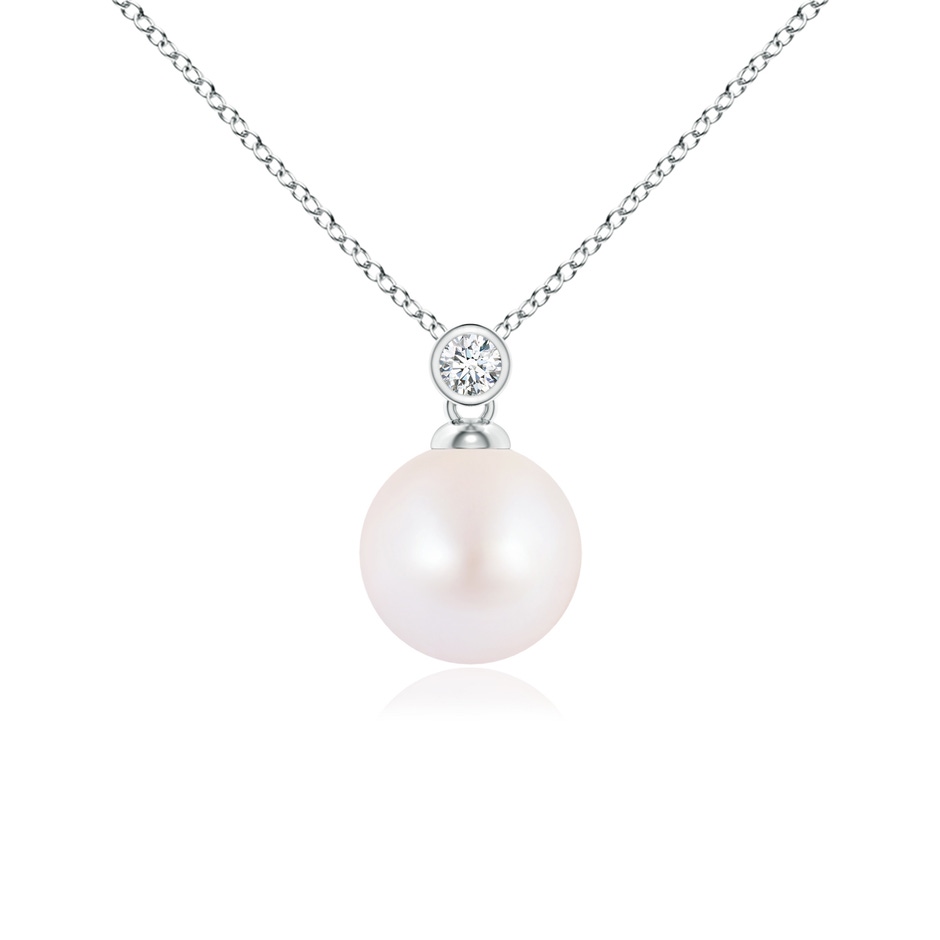 8mm AA Japanese Akoya Pearl Pendant with Bezel Diamond in White Gold 
