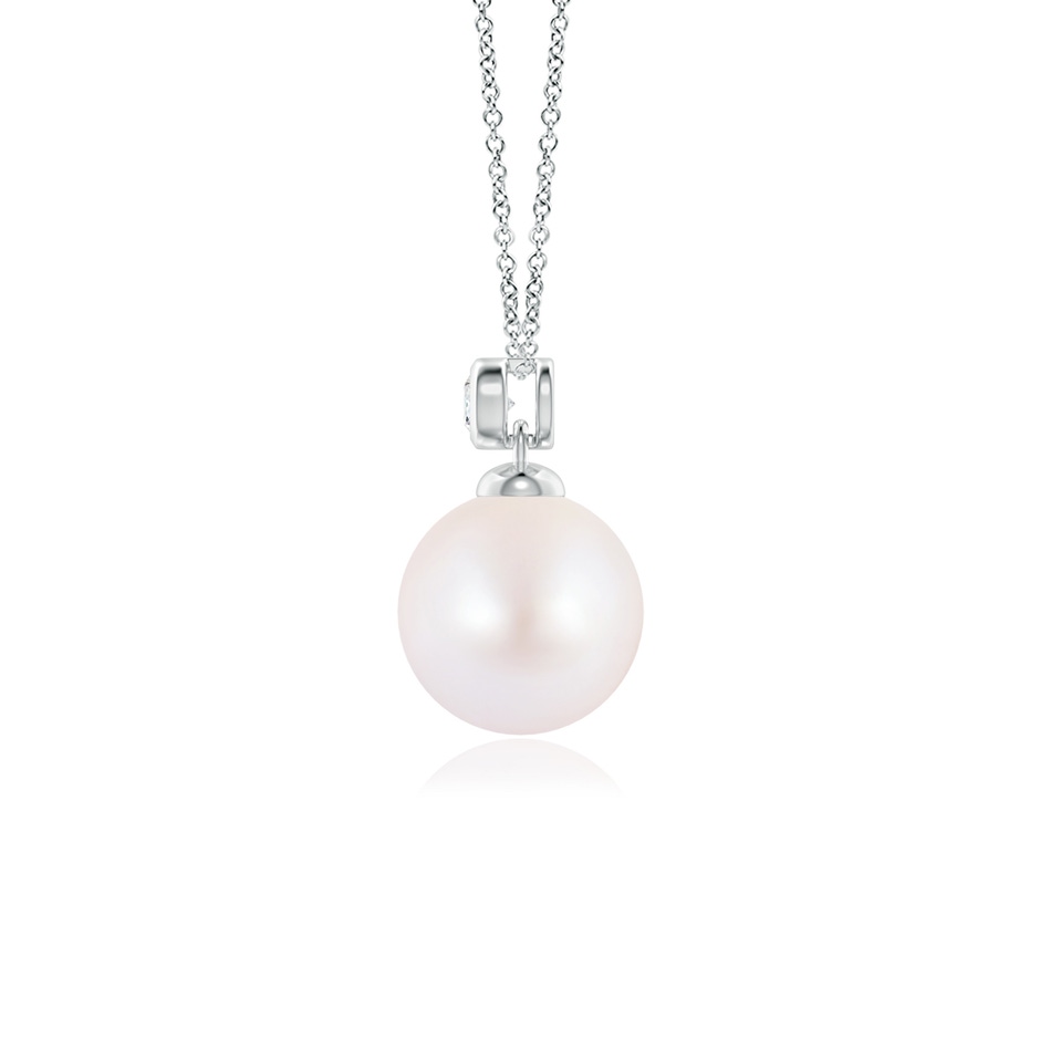 8mm AA Japanese Akoya Pearl Pendant with Bezel Diamond in White Gold side-1
