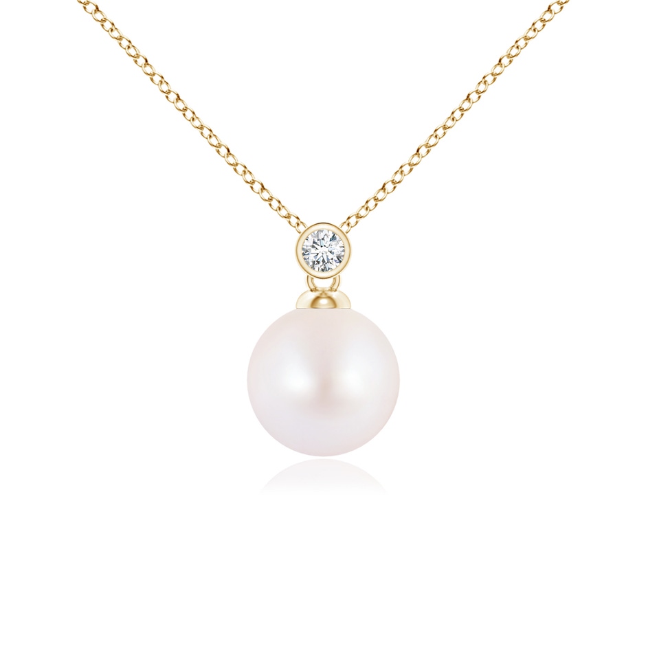 8mm AA Japanese Akoya Pearl Pendant with Bezel Diamond in Yellow Gold 