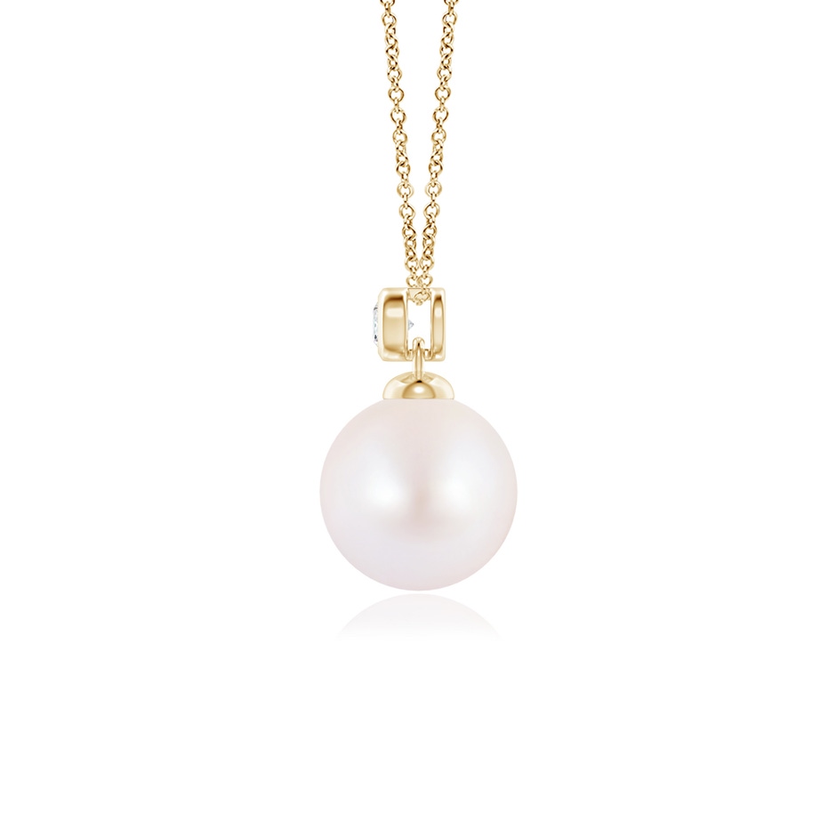 8mm AA Japanese Akoya Pearl Pendant with Bezel Diamond in Yellow Gold side-1