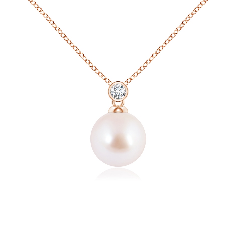 8mm AAA Japanese Akoya Pearl Pendant with Bezel Diamond in Rose Gold 