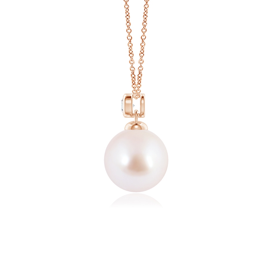 8mm AAA Japanese Akoya Pearl Pendant with Bezel Diamond in Rose Gold side-1