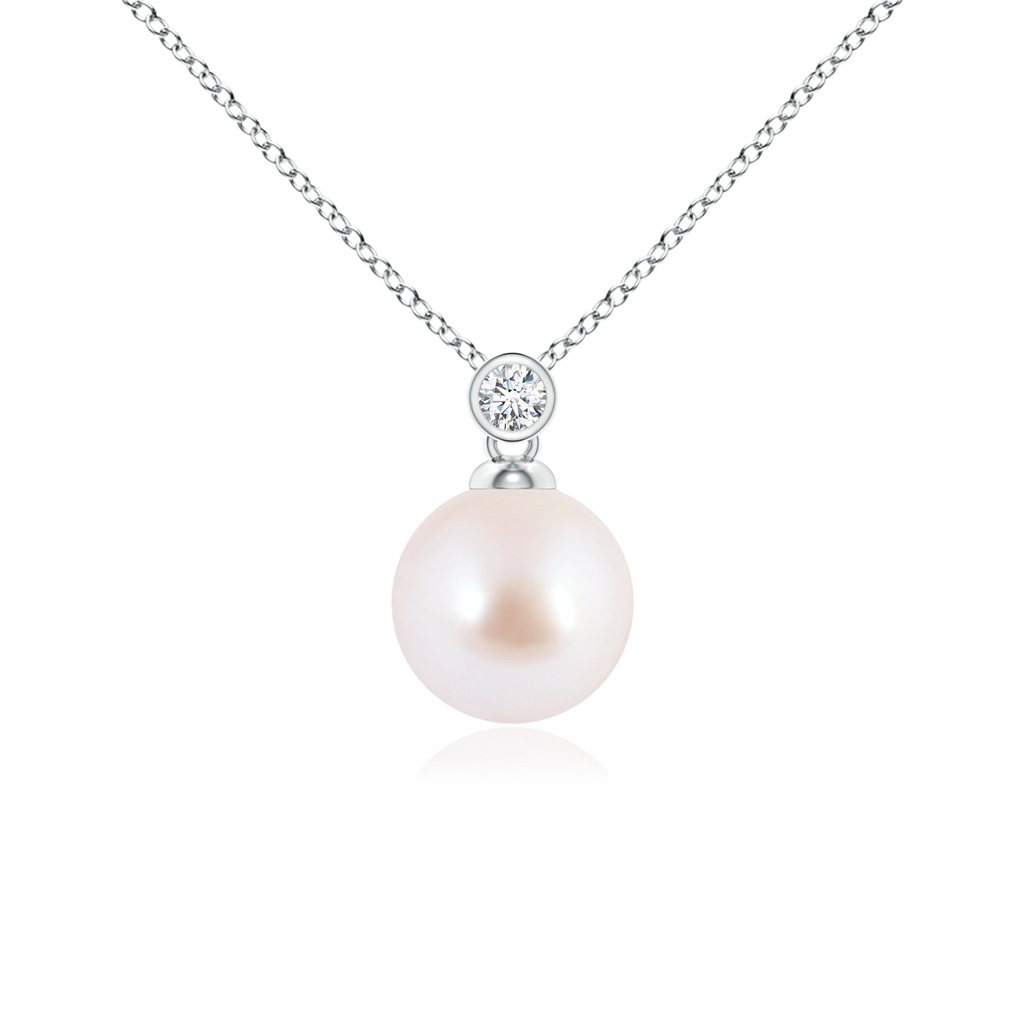 8mm AAA Japanese Akoya Pearl Pendant with Bezel Diamond in White Gold 