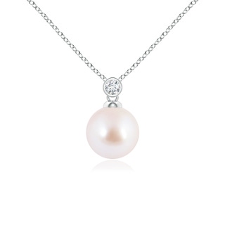 8mm AAA Japanese Akoya Pearl Pendant with Bezel Diamond in White Gold