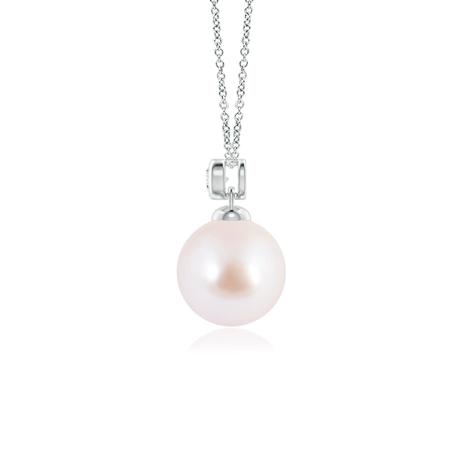 8mm AAA Japanese Akoya Pearl Pendant with Bezel Diamond in White Gold