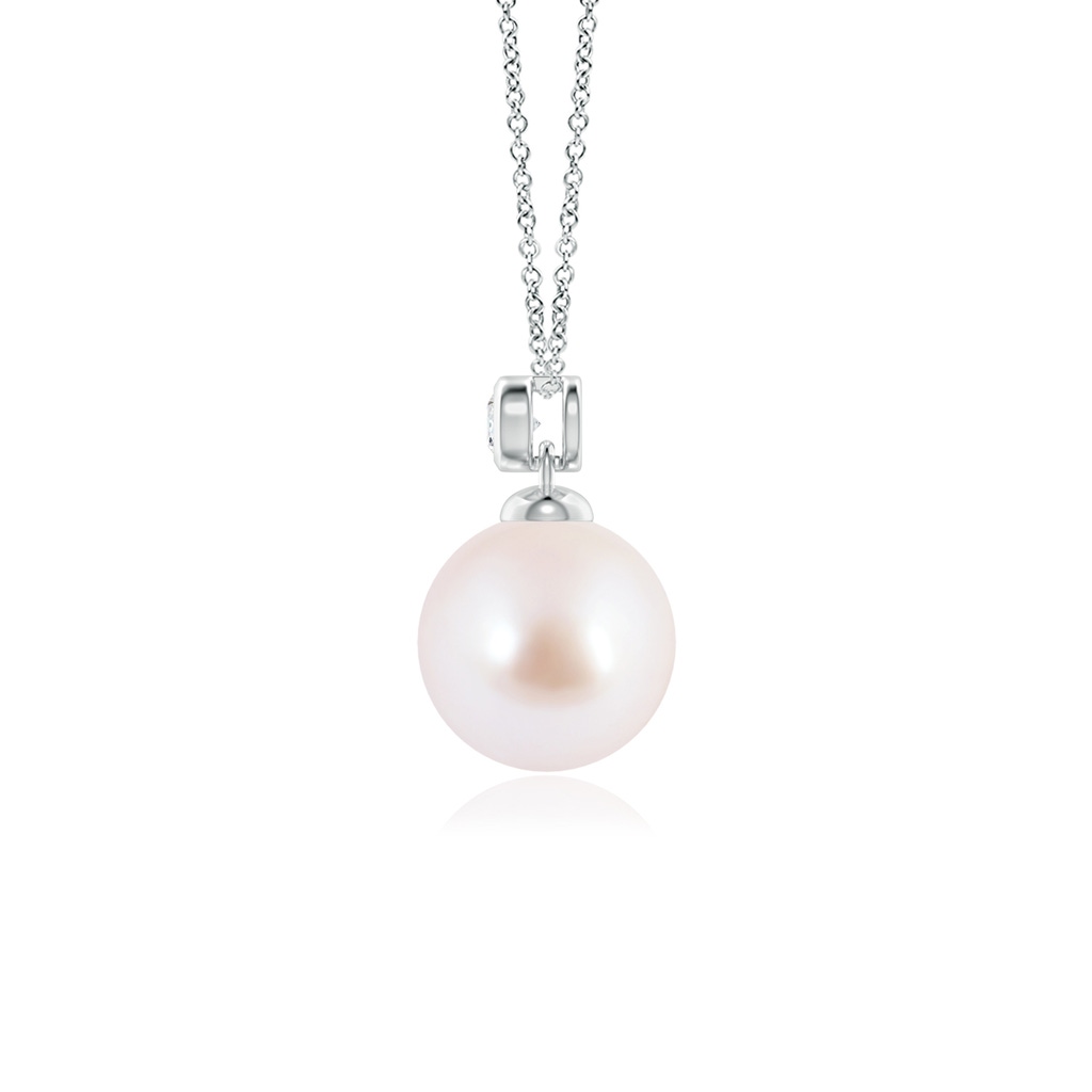 8mm AAA Japanese Akoya Pearl Pendant with Bezel Diamond in White Gold Side-1