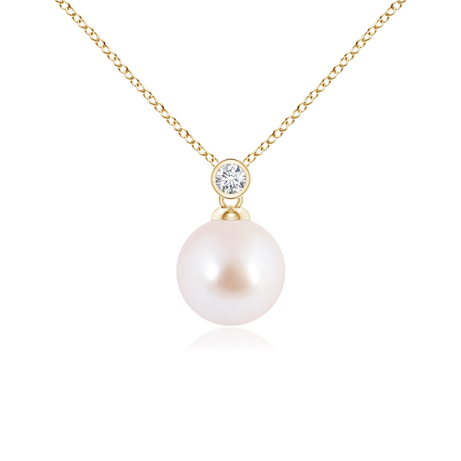 8mm AAA Japanese Akoya Pearl Pendant with Bezel Diamond in Yellow Gold 
