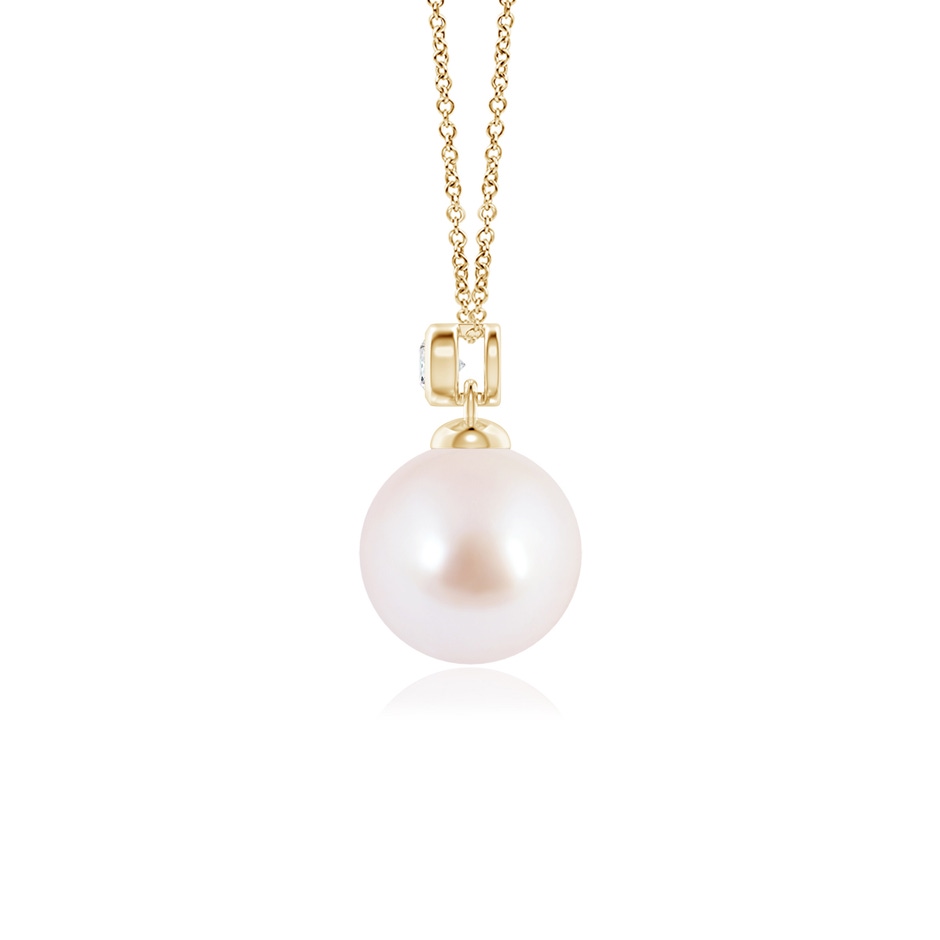 8mm AAA Japanese Akoya Pearl Pendant with Bezel Diamond in Yellow Gold side-1