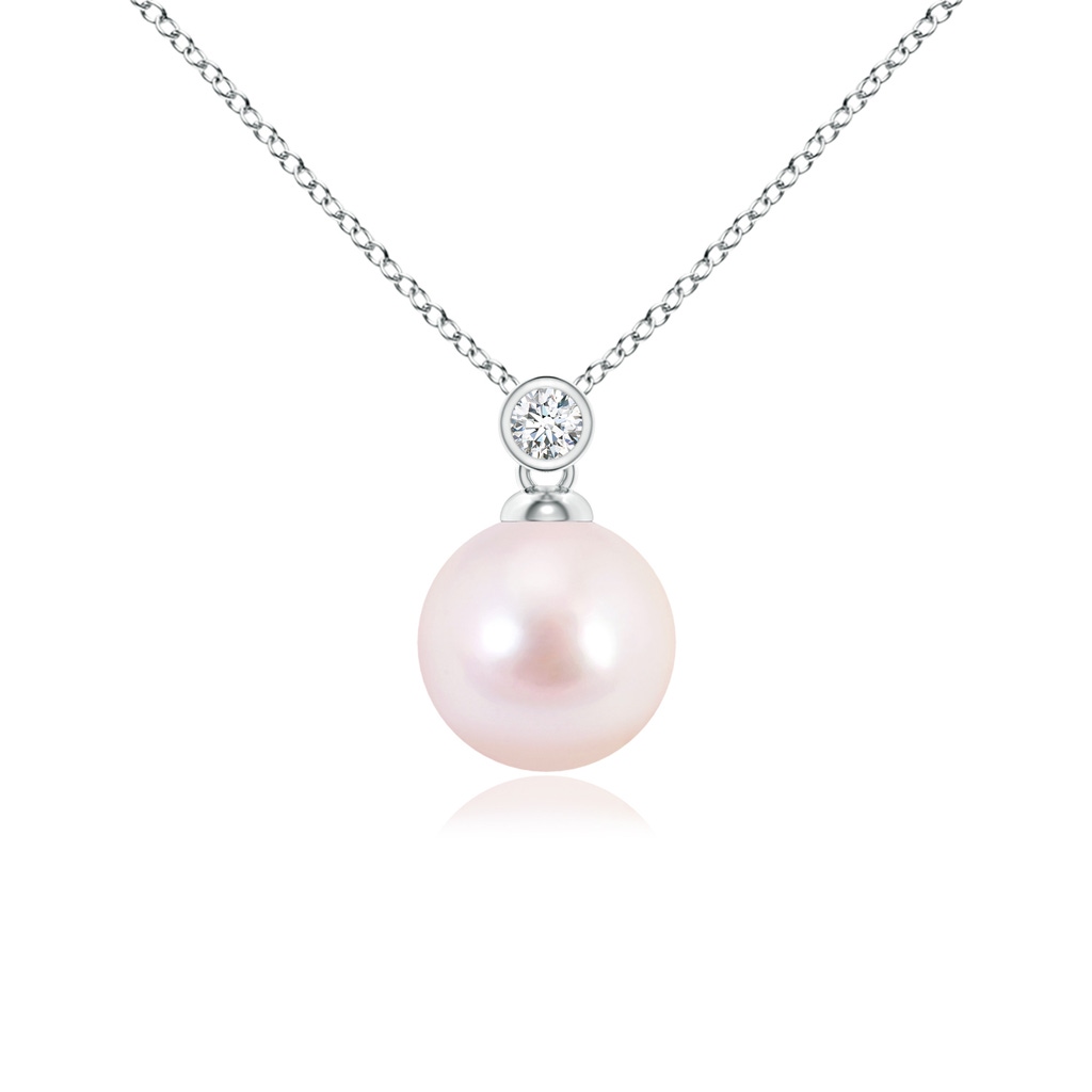 8mm AAAA Japanese Akoya Pearl Pendant with Bezel Diamond in White Gold