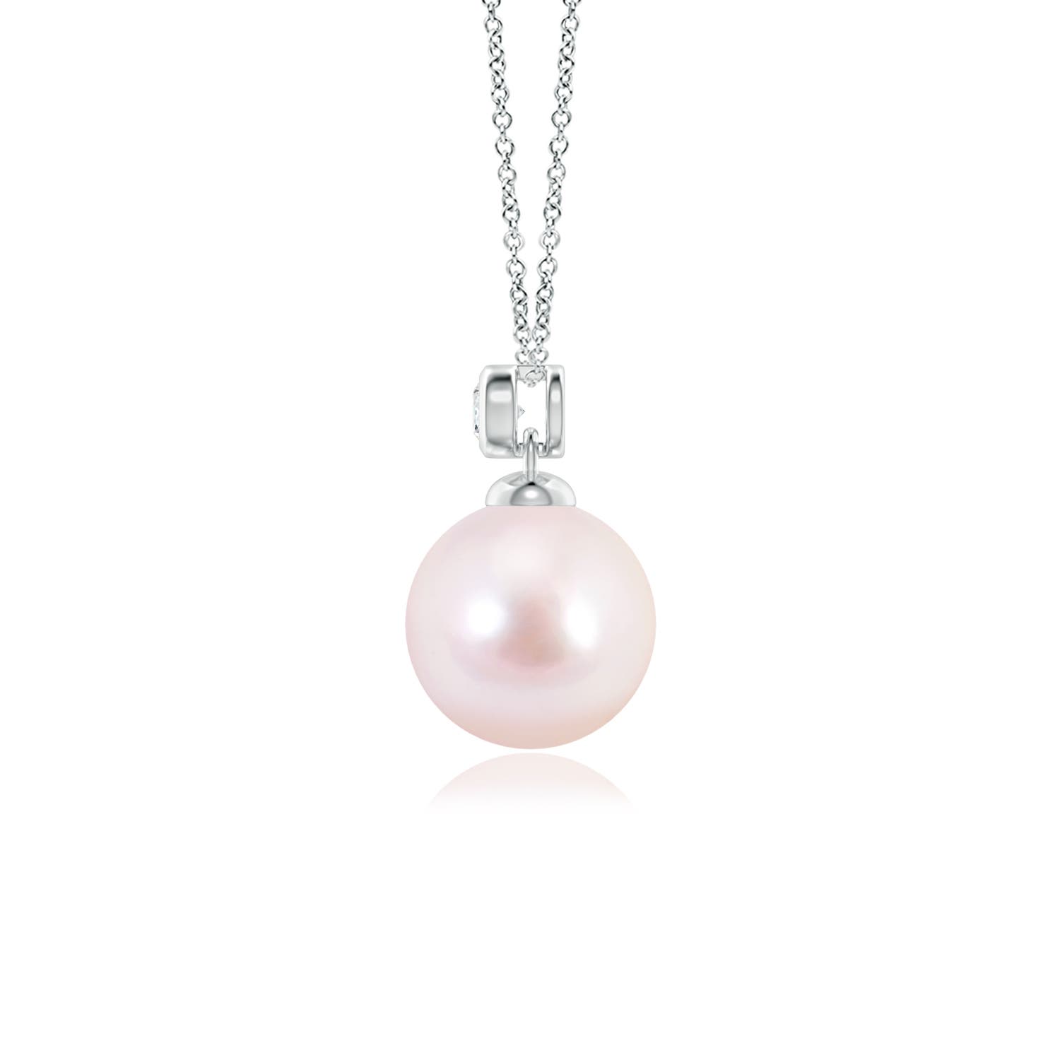 8mm AAAA Japanese Akoya Pearl Pendant with Bezel Diamond in White Gold
