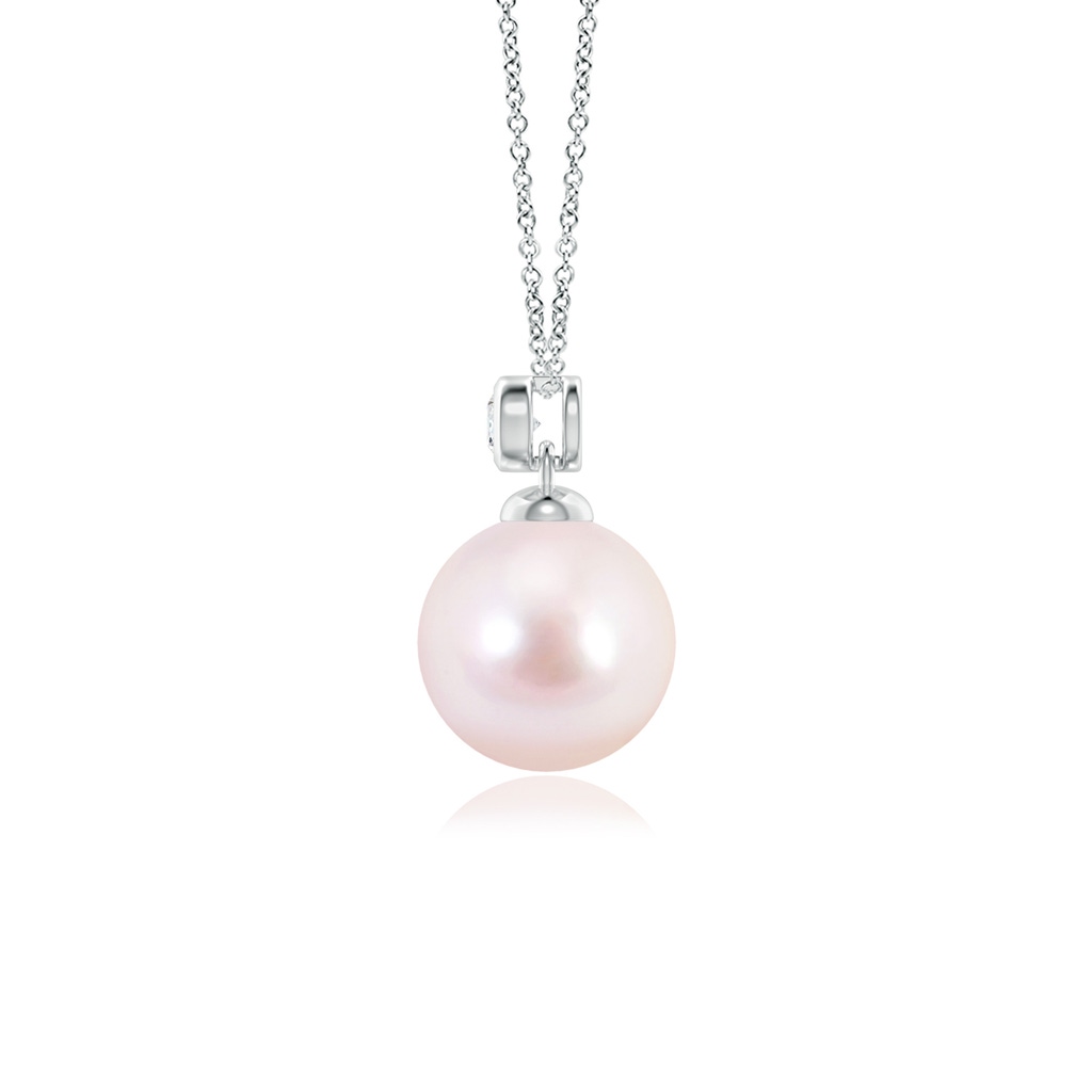 8mm AAAA Japanese Akoya Pearl Pendant with Bezel Diamond in White Gold - side_1