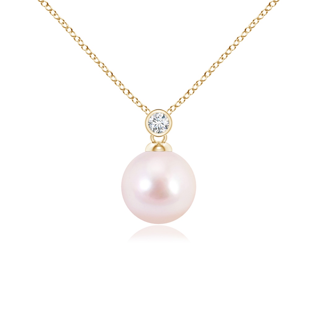 8mm AAAA Japanese Akoya Pearl Pendant with Bezel Diamond in Yellow Gold 