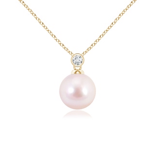 8mm AAAA Japanese Akoya Pearl Pendant with Bezel Diamond in Yellow Gold