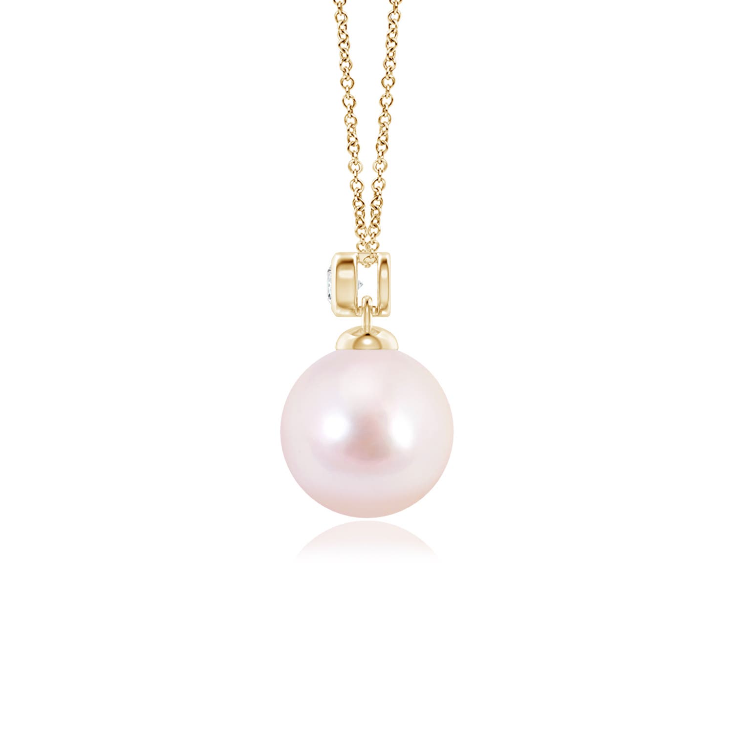 8mm AAAA Japanese Akoya Pearl Pendant with Bezel Diamond in Yellow Gold - side 2
