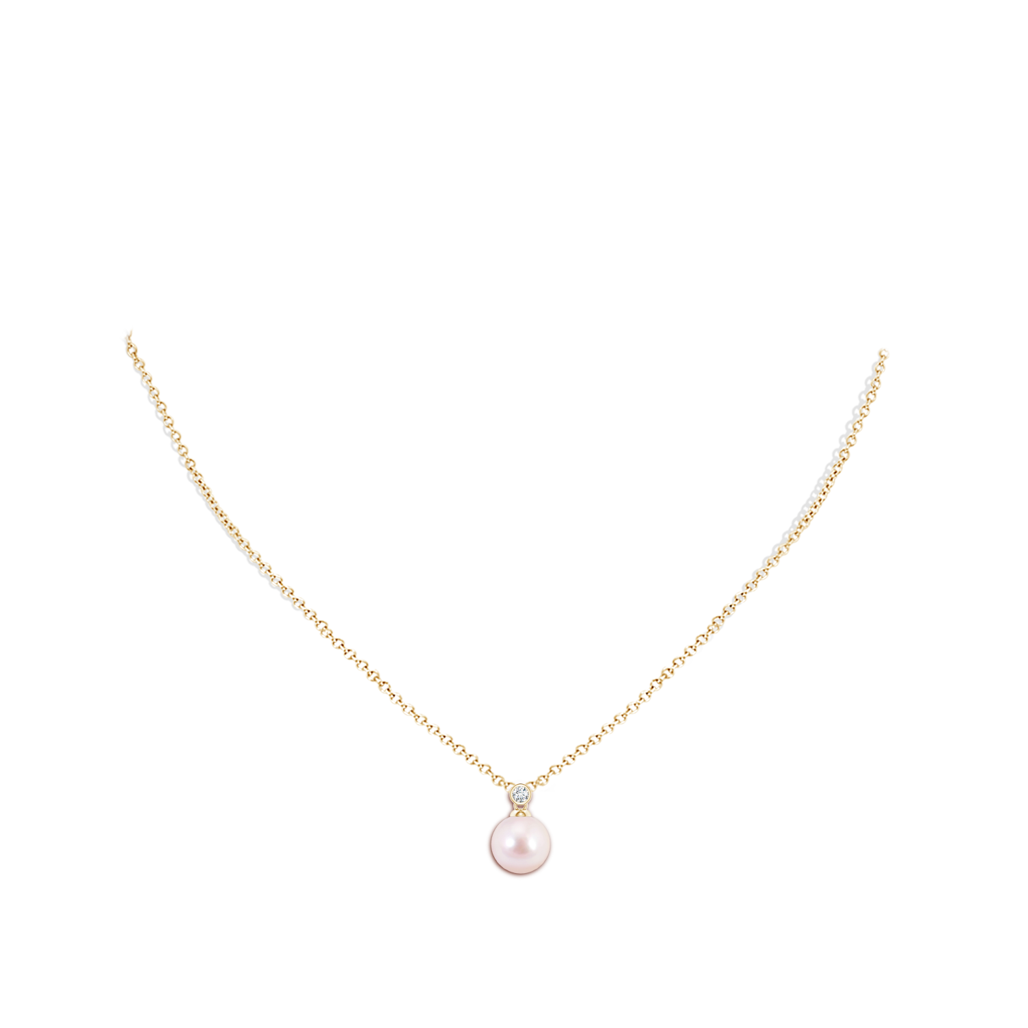 8mm AAAA Japanese Akoya Pearl Pendant with Bezel Diamond in Yellow Gold - body_neck