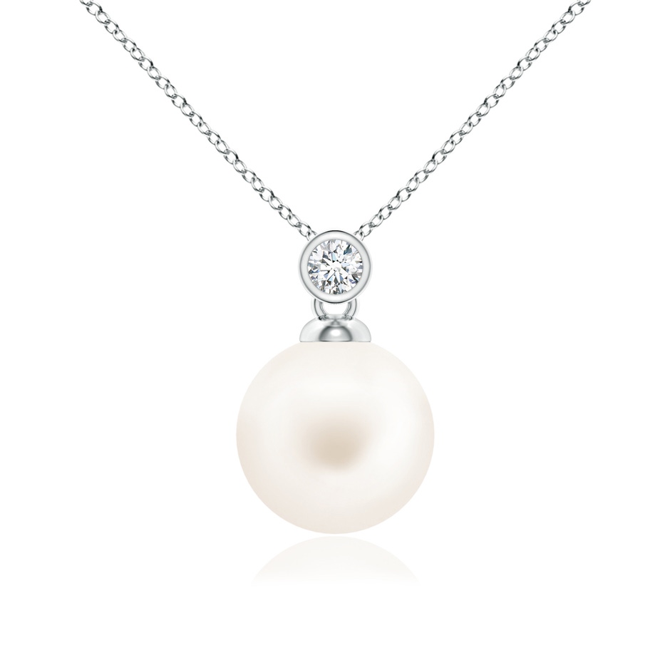 10mm AA Freshwater Pearl Pendant with Bezel Diamond in White Gold 