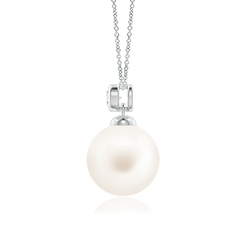 10mm AA Freshwater Pearl Pendant with Bezel Diamond in White Gold side-1