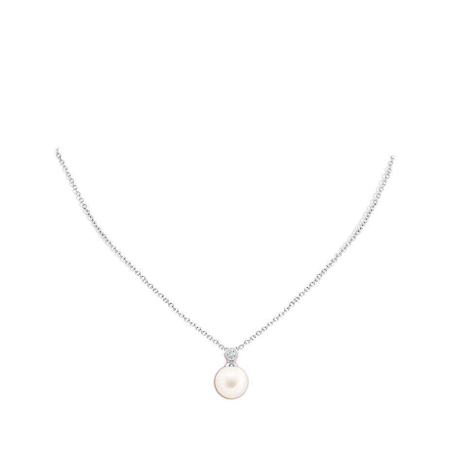 10mm AA Freshwater Pearl Pendant with Bezel Diamond in White Gold body-neck