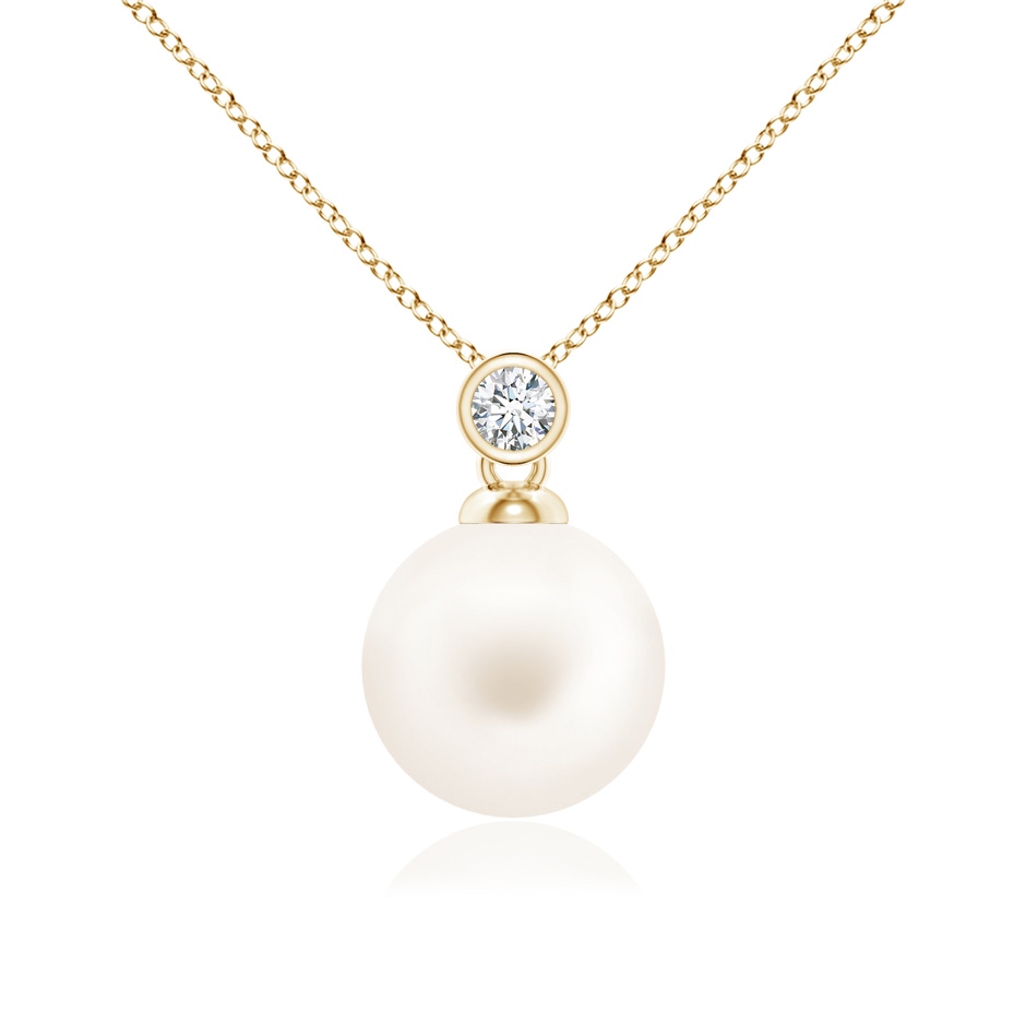 10mm AA Freshwater Pearl Pendant with Bezel Diamond in Yellow Gold 