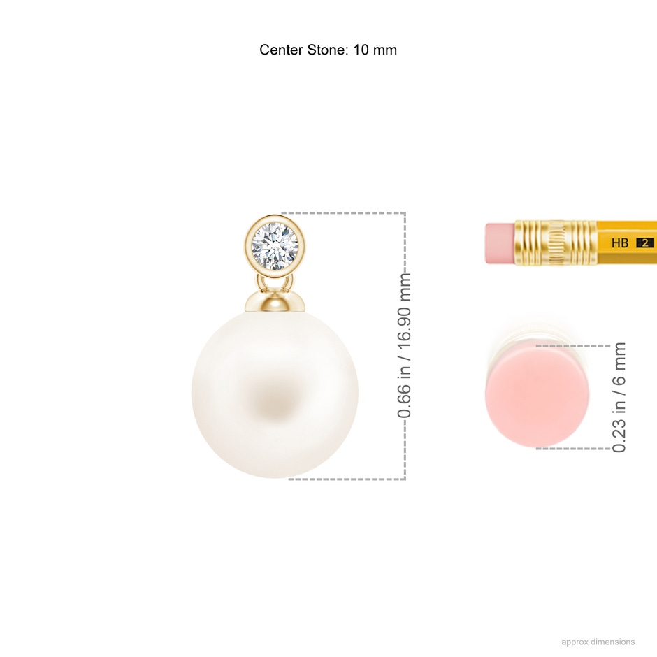 10mm AA Freshwater Pearl Pendant with Bezel Diamond in Yellow Gold ruler