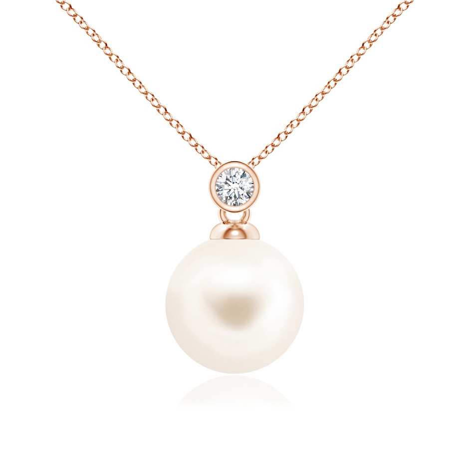 10mm AAA Freshwater Pearl Pendant with Bezel Diamond in Rose Gold 