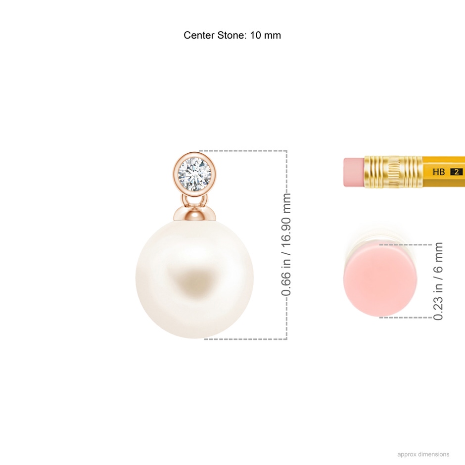 10mm AAA Freshwater Pearl Pendant with Bezel Diamond in Rose Gold ruler
