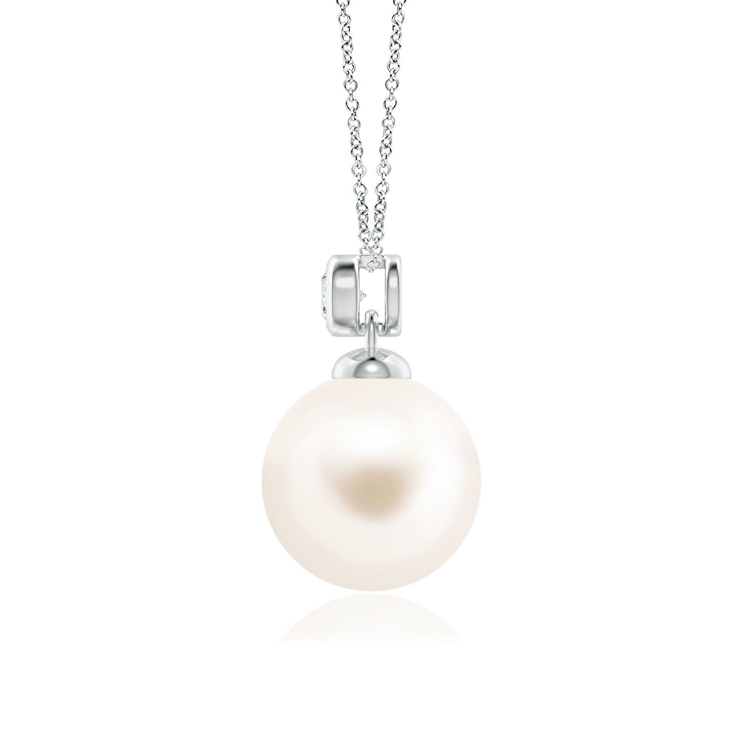 10mm AAA Freshwater Pearl Pendant with Bezel Diamond in White Gold