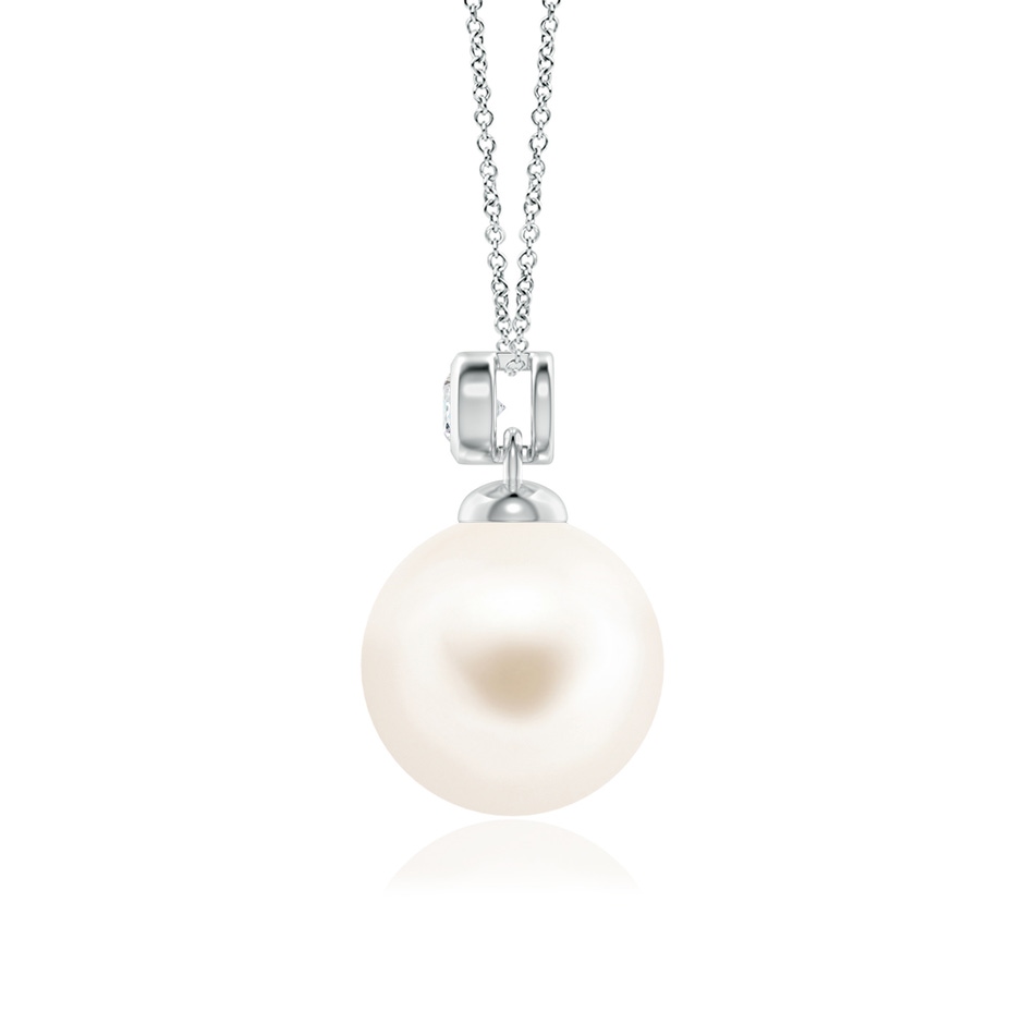 10mm AAA Freshwater Pearl Pendant with Bezel Diamond in White Gold side-1