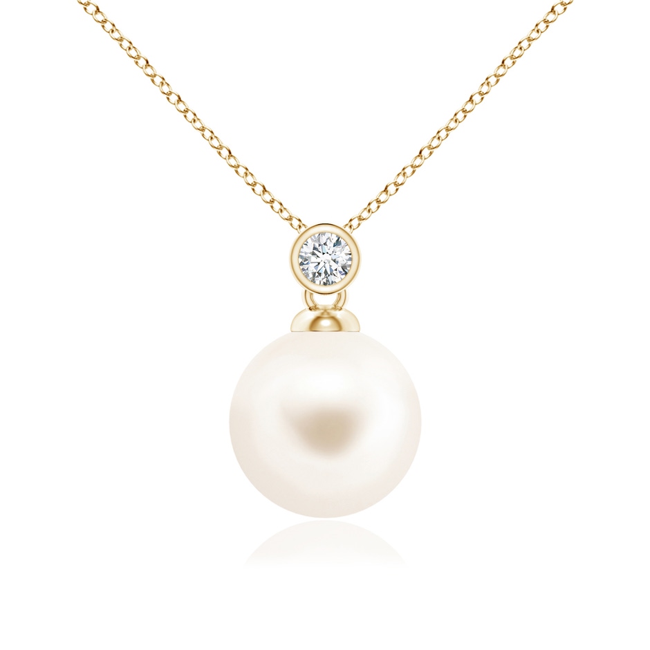 10mm AAA Freshwater Pearl Pendant with Bezel Diamond in Yellow Gold 