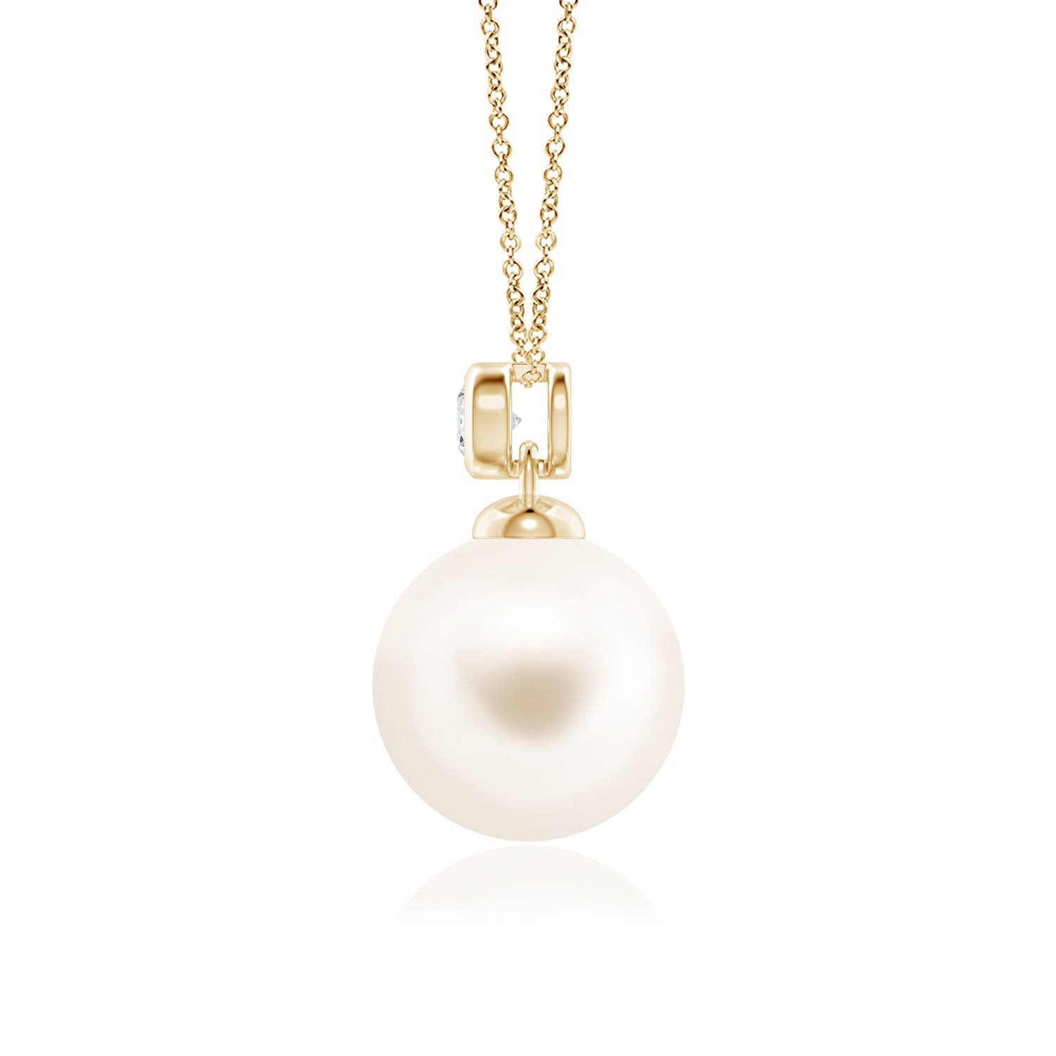 10mm AAA Freshwater Pearl Pendant with Bezel Diamond in Yellow Gold