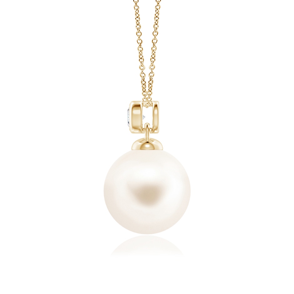 10mm AAA Freshwater Pearl Pendant with Bezel Diamond in Yellow Gold side-1