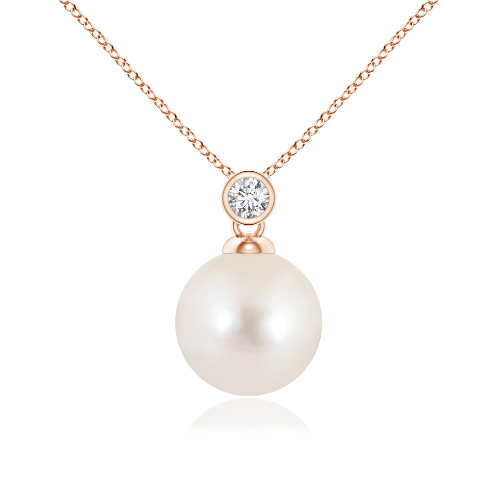 10mm AAAA Freshwater Pearl Pendant with Bezel Diamond in Rose Gold