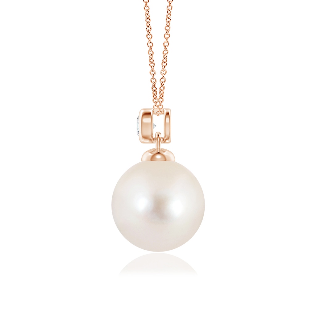 10mm AAAA Freshwater Pearl Pendant with Bezel Diamond in Rose Gold - side_1