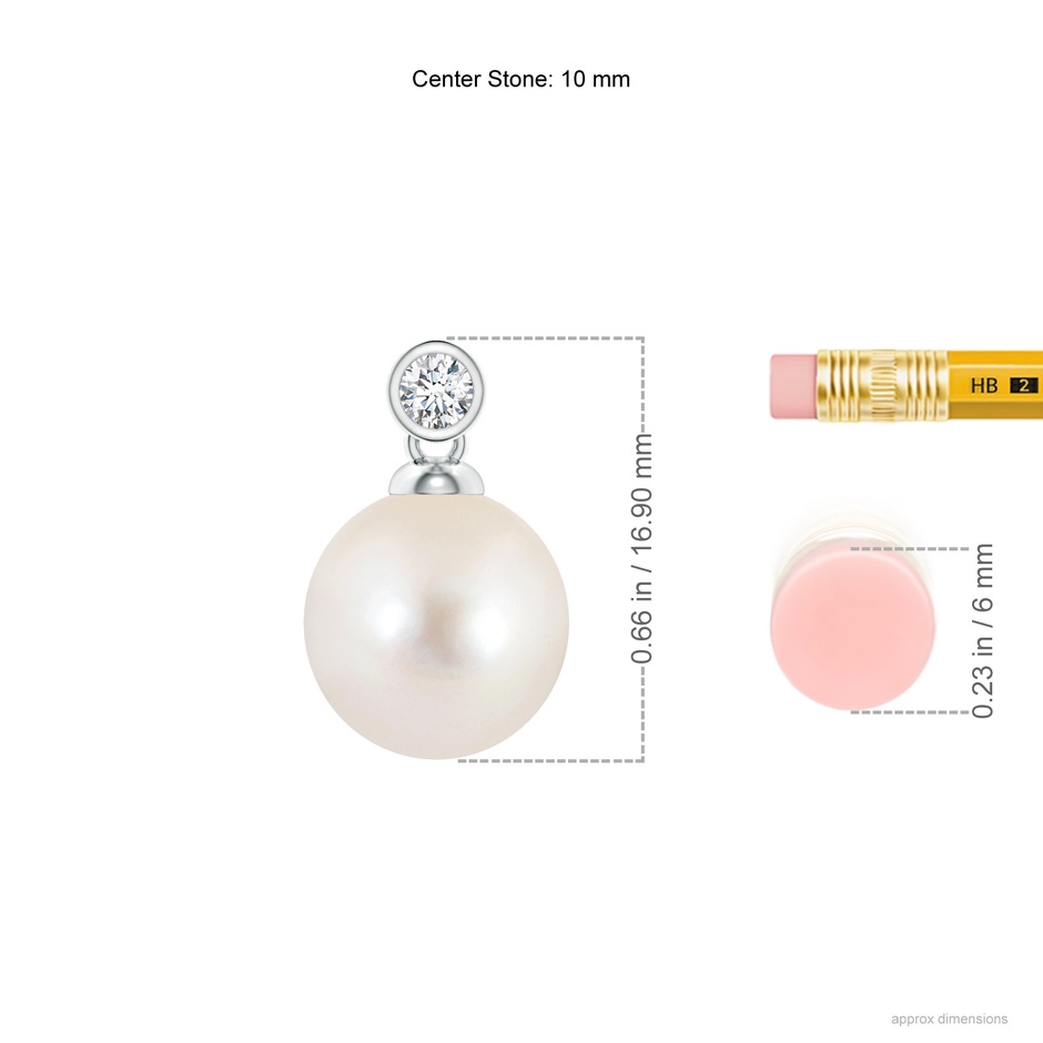 10mm AAAA Freshwater Pearl Pendant with Bezel Diamond in White Gold ruler