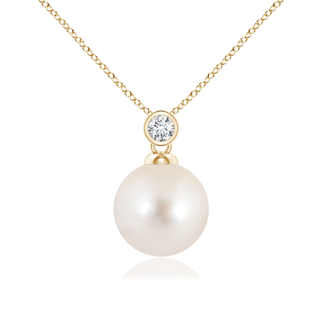 10mm AAAA Freshwater Pearl Pendant with Bezel Diamond in Yellow Gold