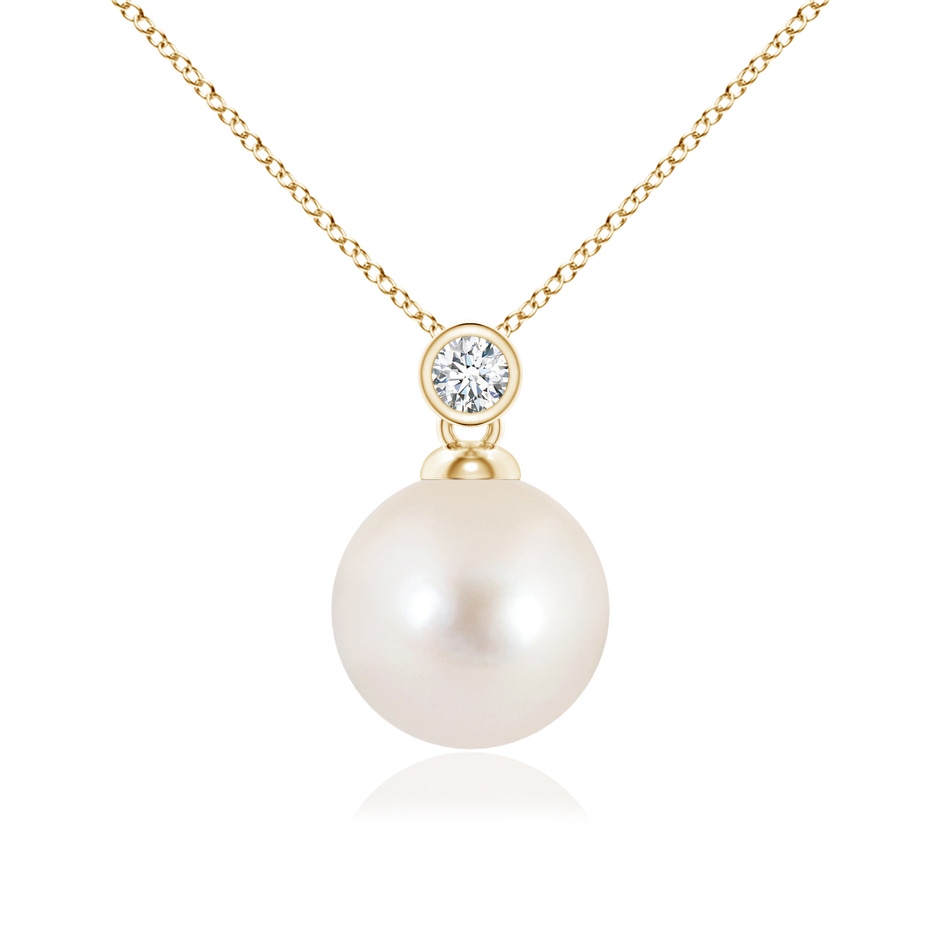10mm AAAA Freshwater Pearl Pendant with Bezel Diamond in Yellow Gold 