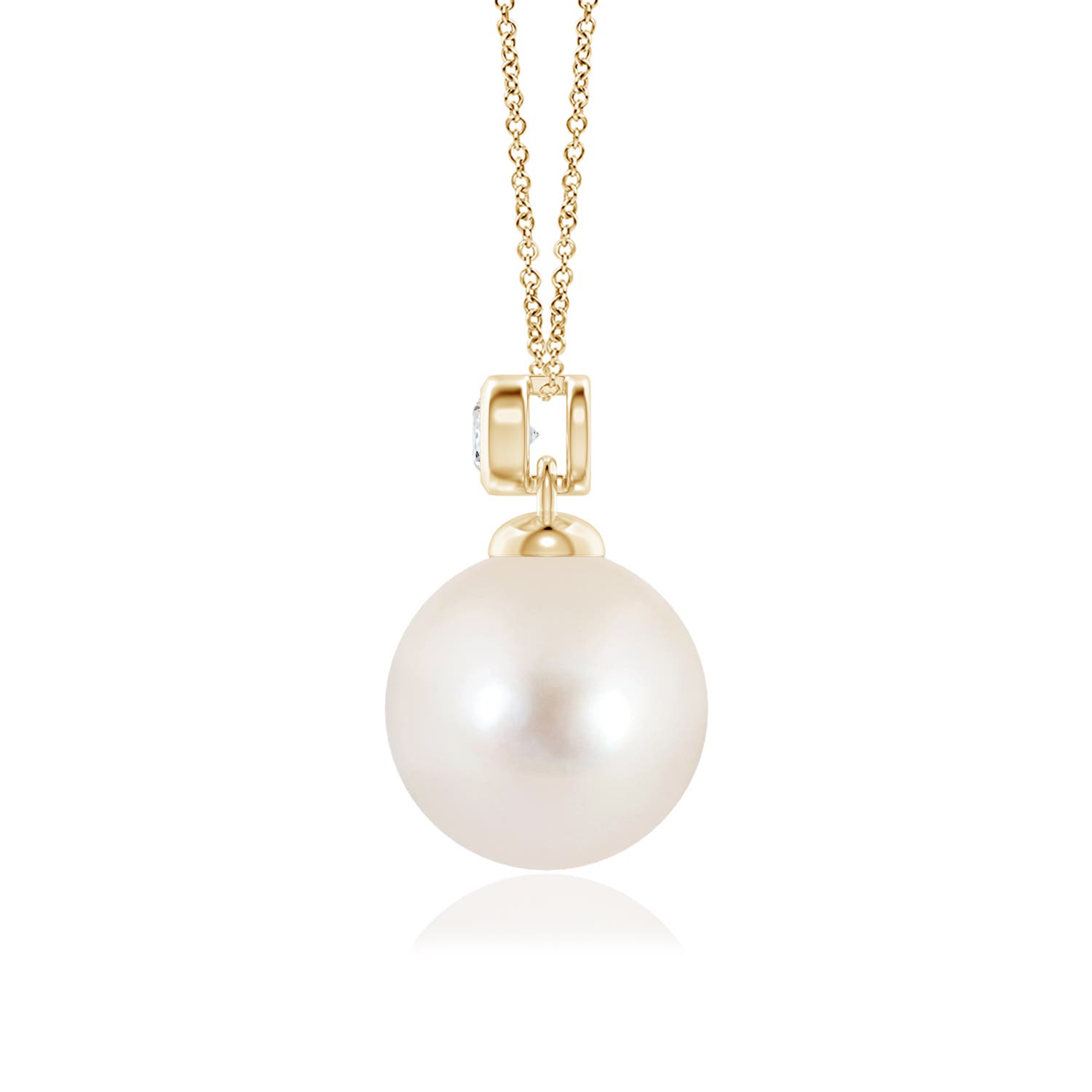 10mm AAAA Freshwater Pearl Pendant with Bezel Diamond in Yellow Gold - side 2