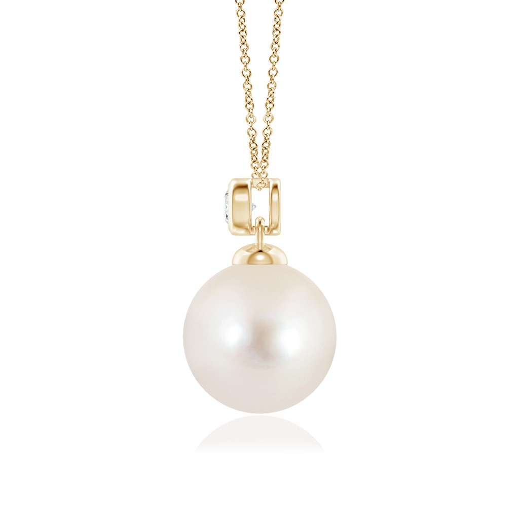 10mm AAAA Freshwater Pearl Pendant with Bezel Diamond in Yellow Gold Side-1