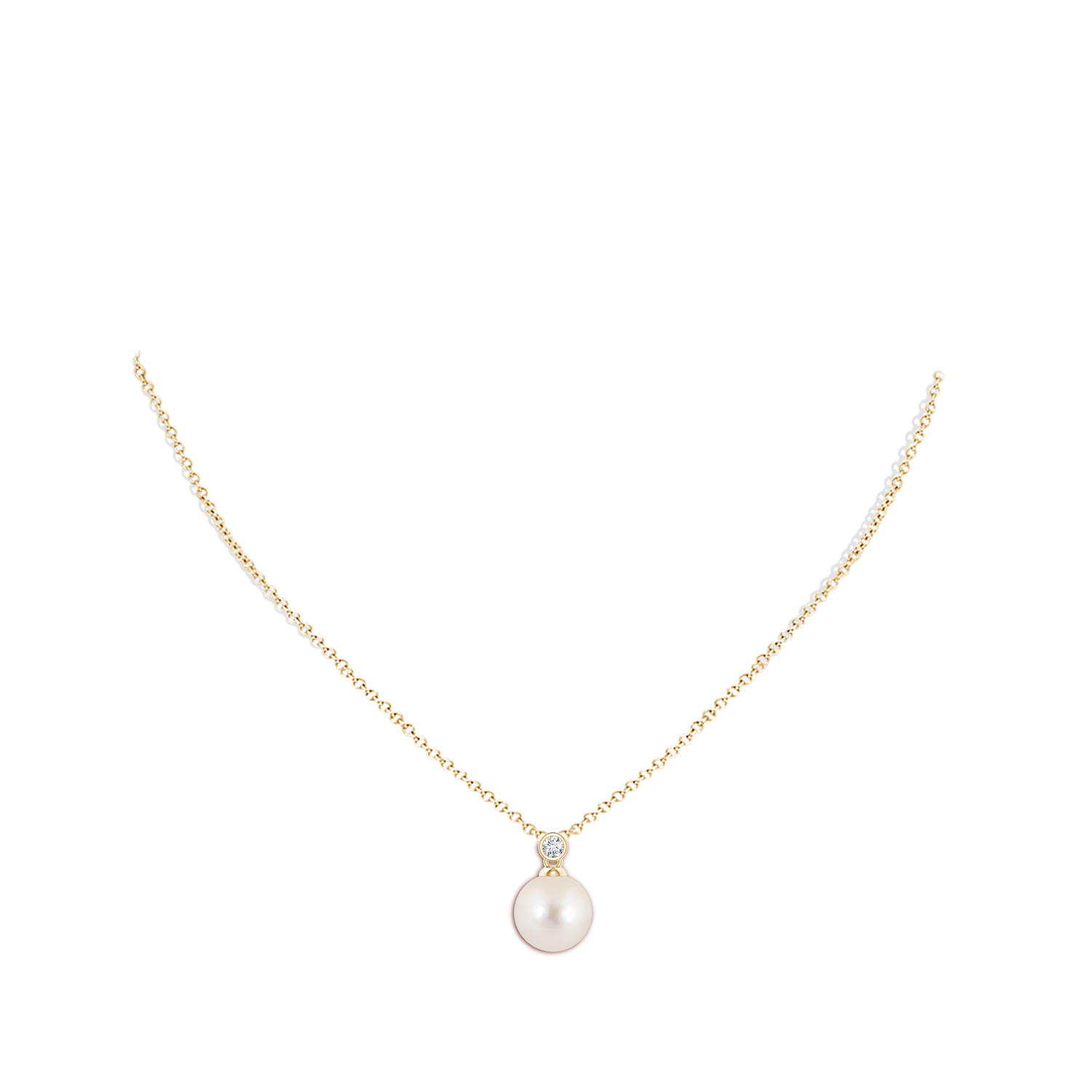 10mm AAAA Freshwater Pearl Pendant with Bezel Diamond in Yellow Gold - body_neck