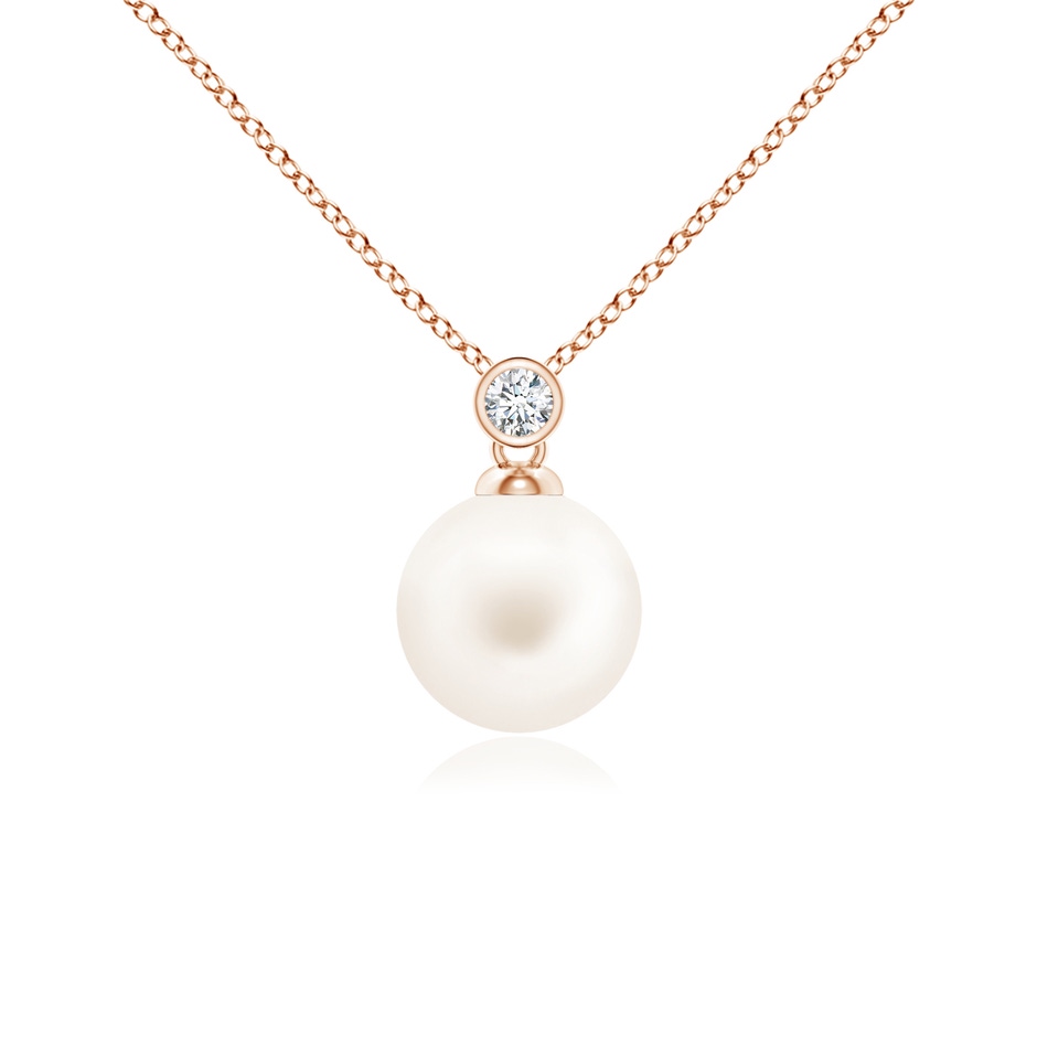 8mm AA Freshwater Pearl Pendant with Bezel Diamond in Rose Gold 