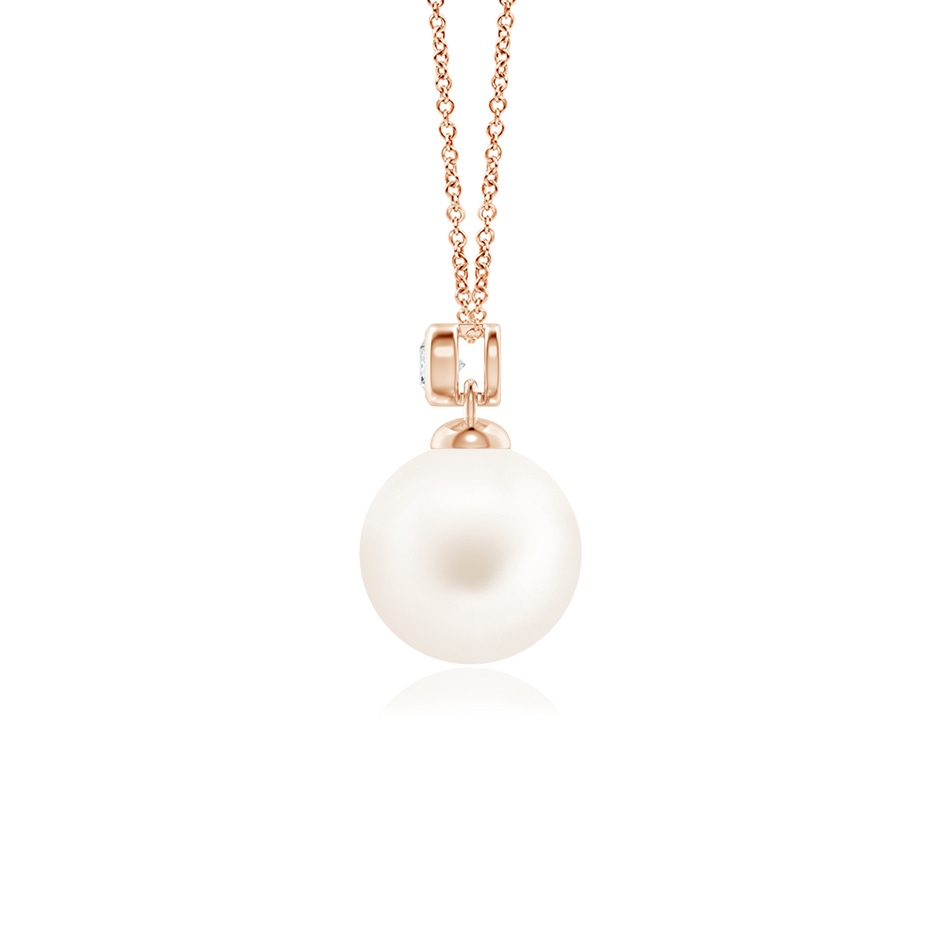 8mm AA Freshwater Pearl Pendant with Bezel Diamond in Rose Gold side-1