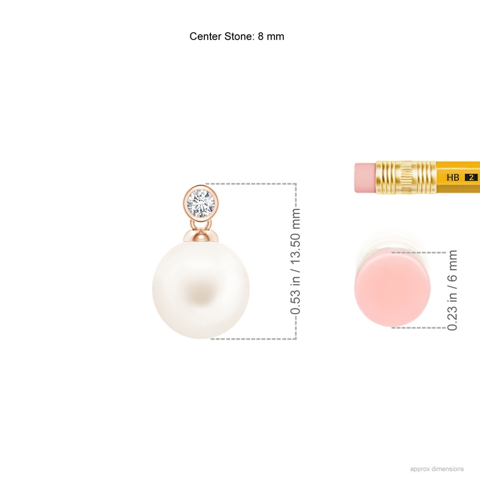 8mm AA Freshwater Pearl Pendant with Bezel Diamond in Rose Gold ruler